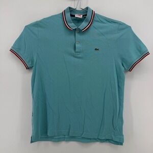 Lacoste LIVE Polo Shirt Mens 7 (XL) Tipped Trim Cotton Teal Solid